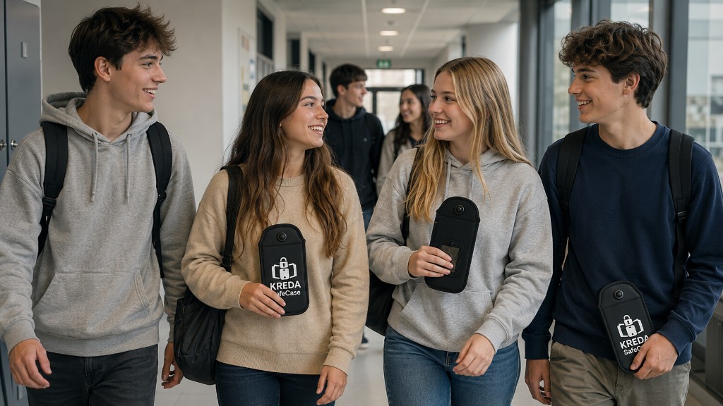 Schülerinnen und Schüler mit KREDA SafeCase im Schulalltag